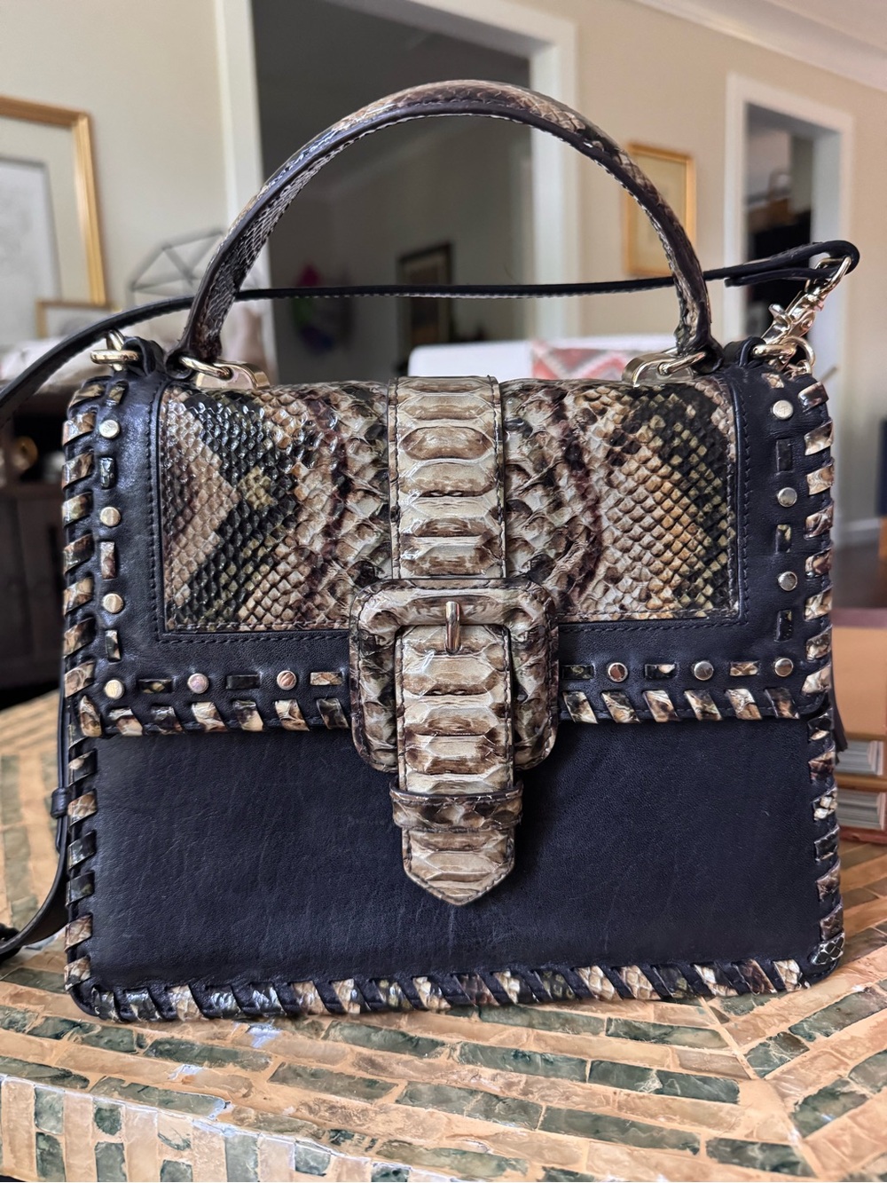 BRAHMIN Mini Francine Tavertine Ballington Leather Purse Handbag